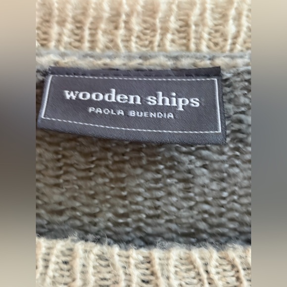 Wooden Ships Gray Skull Tan Camo Open Weave Mohair Wool Oversized Sweater Top - Picture 3 of 10